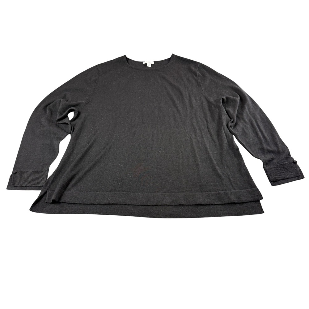 J. Jill Black 100% Merino Wool Sweater XL Petite Washable Knit Crew Neck Tunic